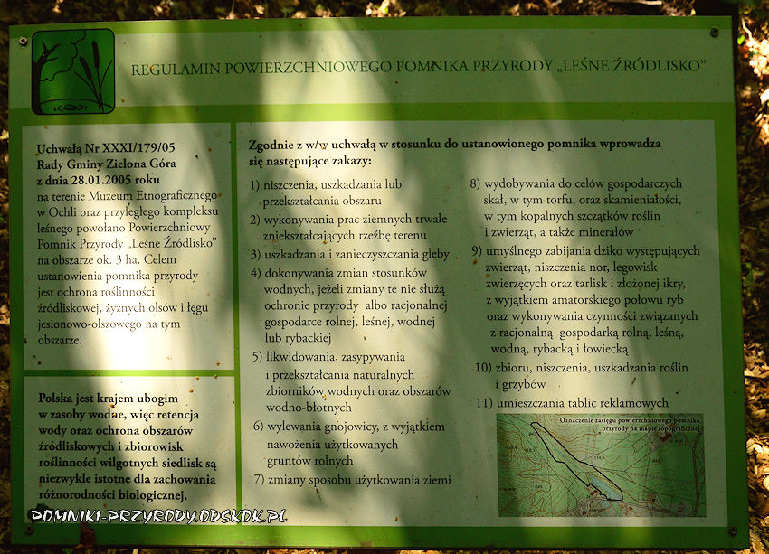 regulamin powierzchniowego pomnika przyrody Leśne Źródlisko