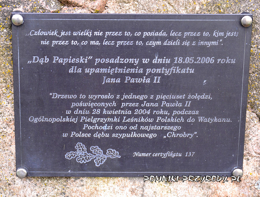 Wiśniowa - tablica przy Dębie Papieskim
