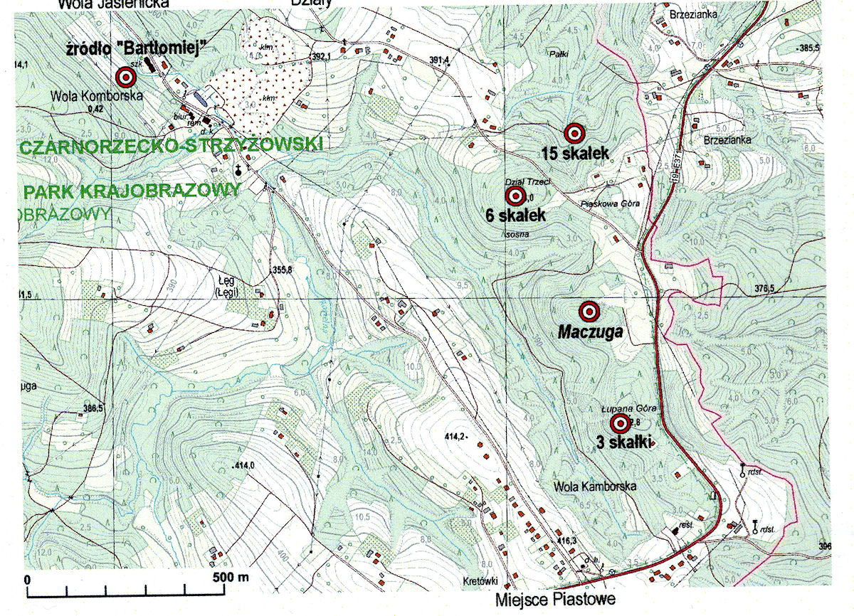 mapka lokalizacji pomnikowych skałek