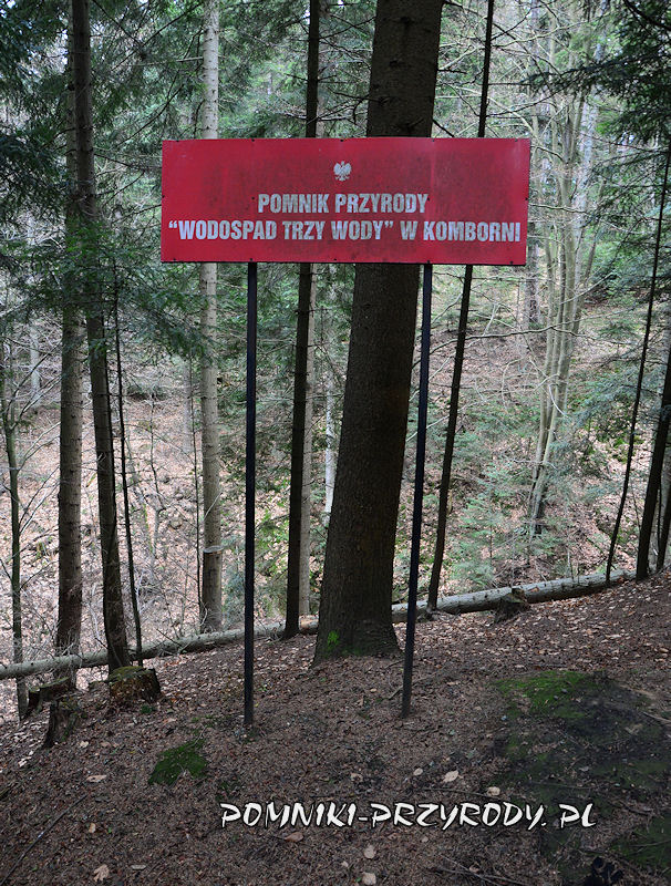 tablica Pomnik Przyrody Wodospad Trzy Wody w Kamborni