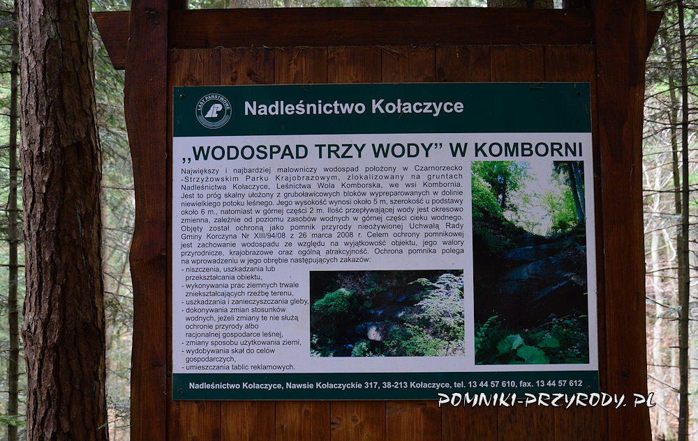 tablica opisująca wodospad Trzy Wody w Kamborni